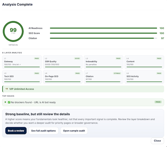 AI Visibility Audit — sample score report